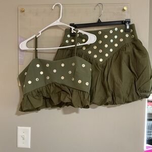 Fancy Olive Green Dress with Gold Accents